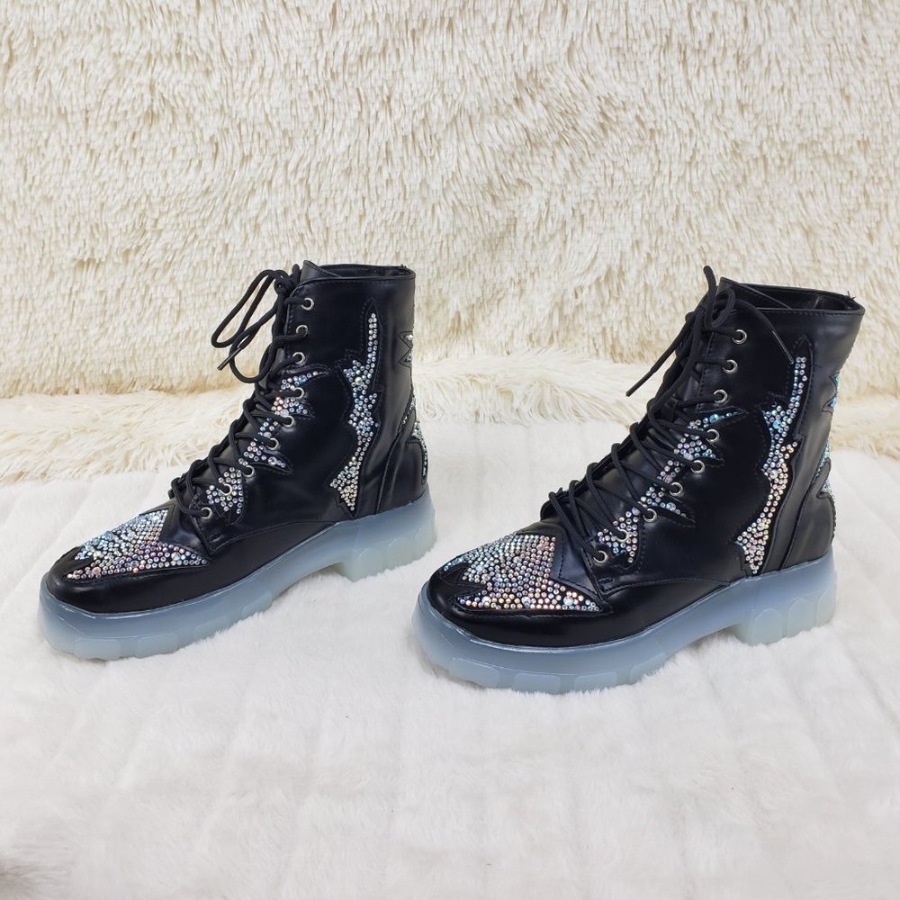 Rhinestone Combat Boots Punk Goth Glam Shoes_8